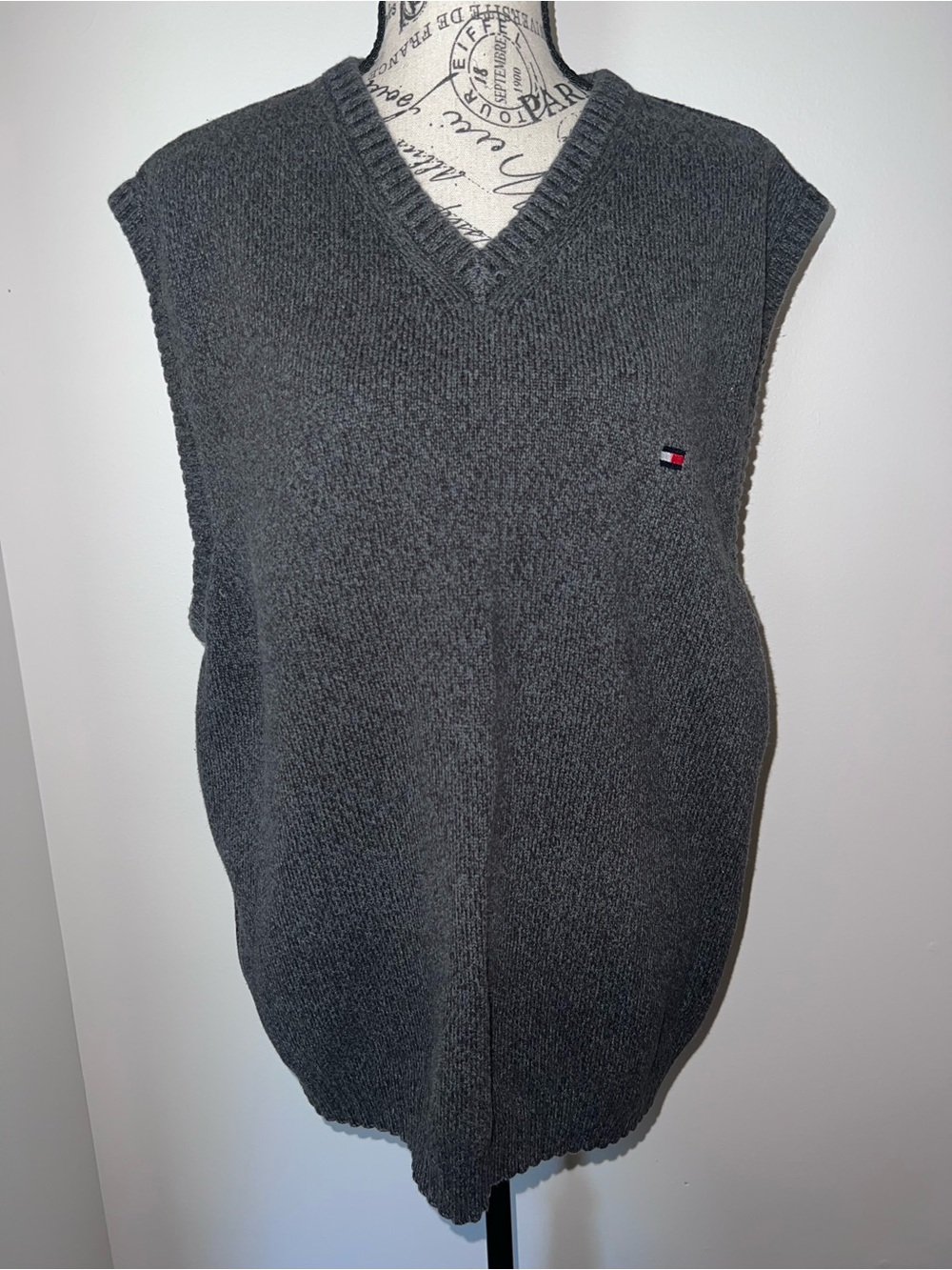 Tommy Hilfiger Charcoal Grey Cotton V-Neck Sweater Vest XXL